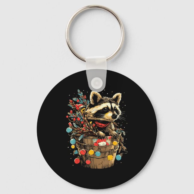 Cute Raccoon Festive Winter Scenery Forest Animal  Key Ring (Front)