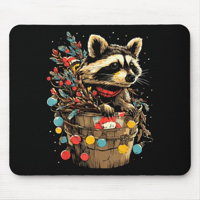 Cute Raccoon Festive Winter Scenery Forest Animal  Mouse Mat (Front)