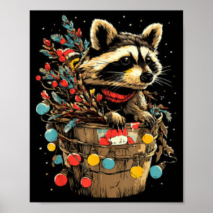 Cute Raccoon Festive Winter Scenery Forest Animal Poster