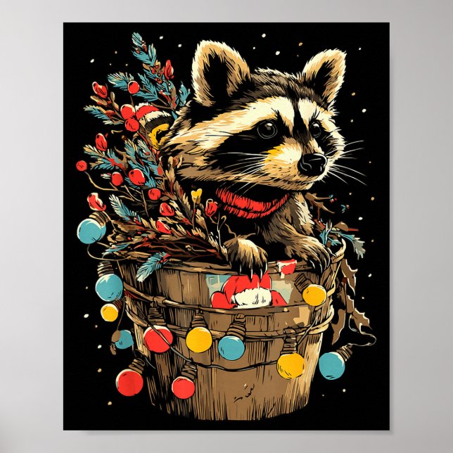 Cute Raccoon Festive Winter Scenery Forest Animal  Poster (Front)
