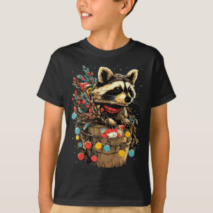 Cute Raccoon Festive Winter Scenery Forest Animal T-Shirt