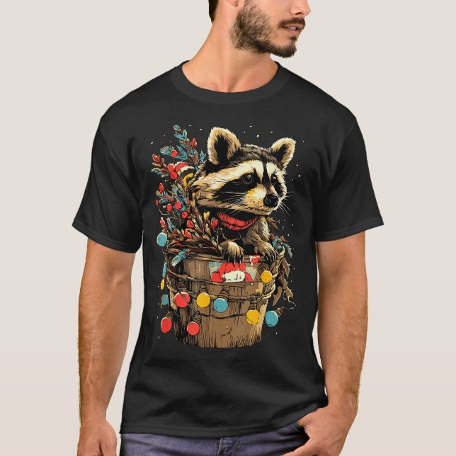 Cute Raccoon Festive Winter Scenery Forest Animal  T-Shirt (Front)