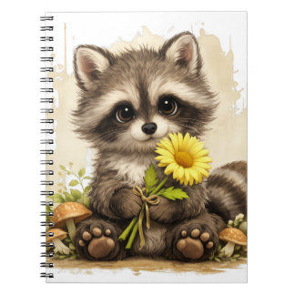 Cute Raccoon Flower Notebook – Kawaii Animal