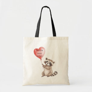 Cute Raccoon Heart Balloon Tote Bag