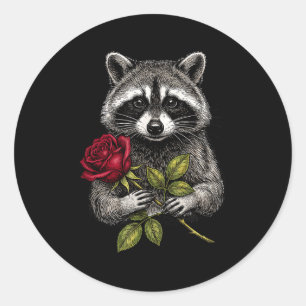 Cute Raccoon Holding A Red Rose Sweet Raccoon Love Classic Round Sticker