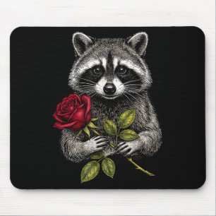 Cute Raccoon Holding A Red Rose Sweet Raccoon Love Mouse Mat