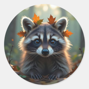 Cute Raccoon in Fall Leaves Classic Round Sticker