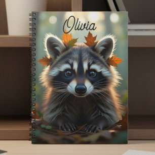 Cute Raccoon in Fall Leaves Personalized Notebook
