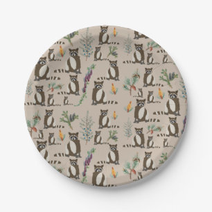 Cute Raccoon in Pine Forest Pattern  Paper Plate