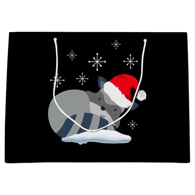 Cute raccoon in the snow, Merry Christmas Large Gift Bag (Front)