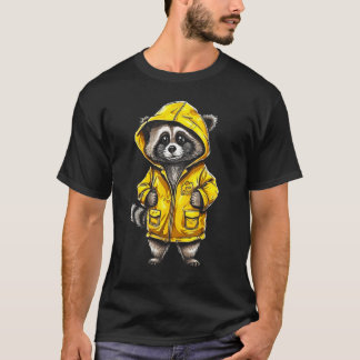 Cute Raccoon in Yellow Rain Jacket T-Shirt