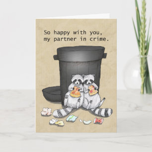 Cute Raccoon Partner In Crime Valentines Day Card