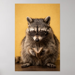 Cute Raccoon Reading a Book Funny Book Lover Poster