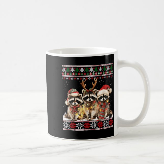 Cute Raccoon Santa Christmas Lights Ugly Xmas Swea Coffee Mug (Right)
