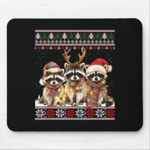Cute Raccoon Santa Christmas Lights Ugly Xmas Swea Mouse Mat