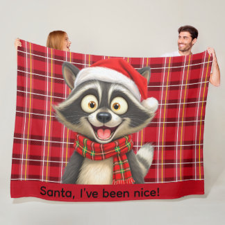 Cute Raccoon Santa I've been nice Fleece Blanket