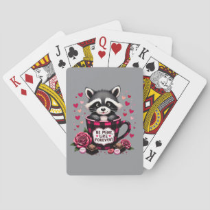 Cute Raccoon Valentine Buffalo Plaid Aesthetic Playing Cards