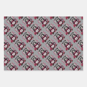 Cute Raccoon Valentine Buffalo Plaid Aesthetic Wrapping Paper Sheet