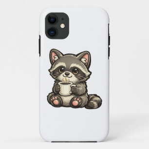 Cute Raccoon with Coffee – Cozy Kawaii Animal iPhone 11 Case