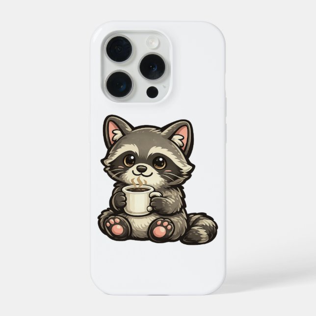 Cute Raccoon with Coffee – Cozy Kawaii Animal iPhone Case (Back)