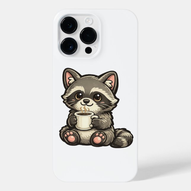 Cute Raccoon with Coffee – Cozy Kawaii Animal iPhone Case (Back)