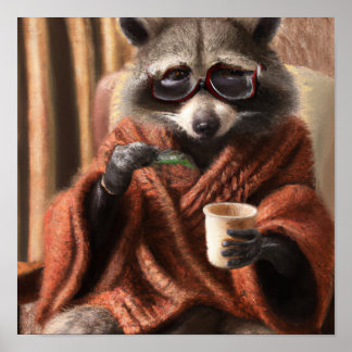 Cute raccoon with glasses in a tricot coat tapest poster