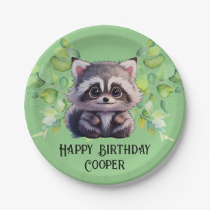 Cute raccoon woodland animals forest friends  paper plate