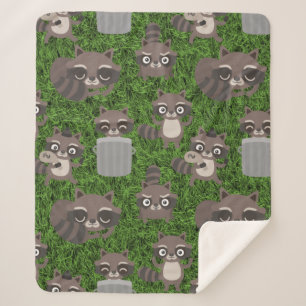 cute raccoons garbage trash cans sherpa blanket