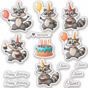 Cute Raccoons Happy Birthday Personalised