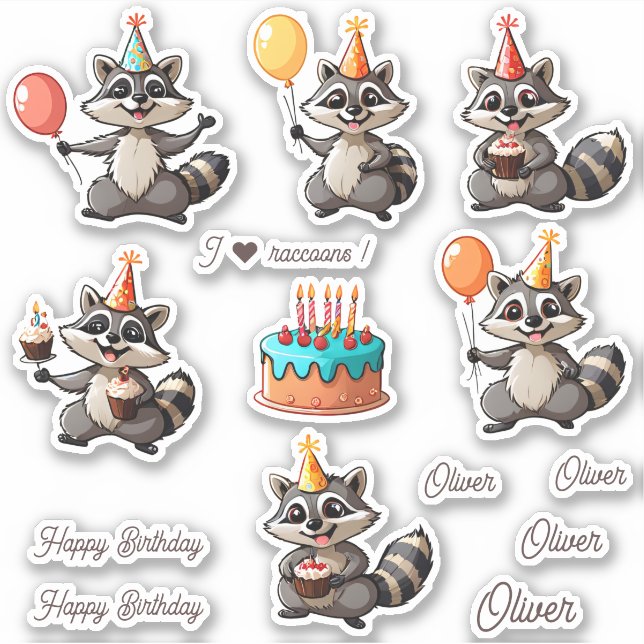 Cute Raccoons Happy Birthday Personalised (Front)