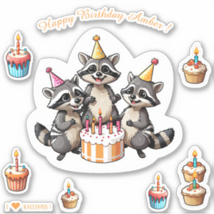 Cute Raccoons Happy Birthday Personalised