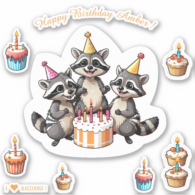 Cute Raccoons Happy Birthday Personalised (Front)