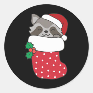 Cute Raccoons In Christmas Sock For Christmas Racc Classic Round Sticker