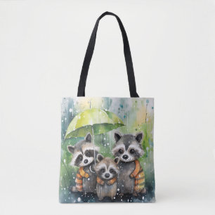 Cute Raccoons in the Rain Tote Bag