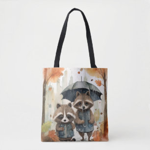 Cute Raccoons in the Rain Tote Bag
