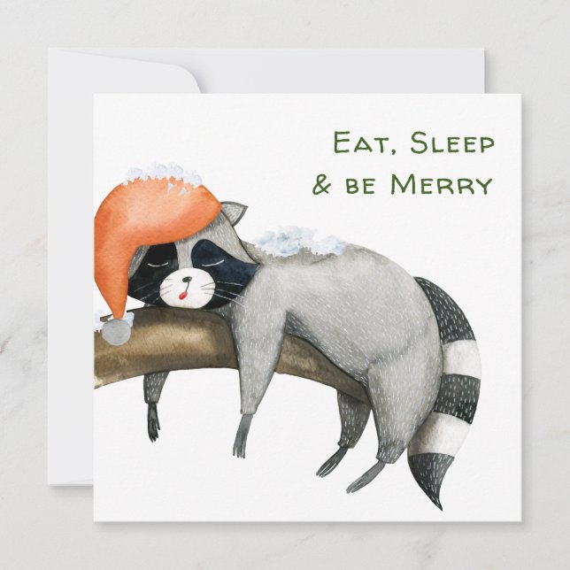 Cute Raccoons Merry Christmas Greeting Card (Front)