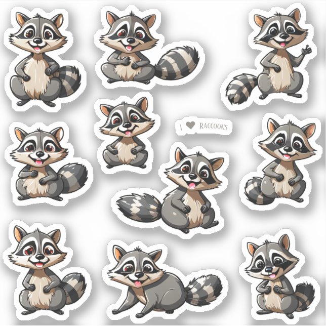 Cute Raccoons Scrapbook Stationery Stickers (Front)