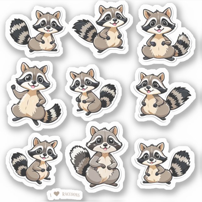 Cute Raccoons Scrapbook Stationery Stickers (Front)
