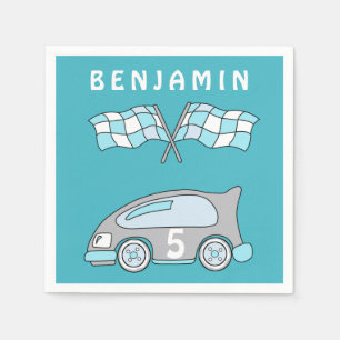 Cute Race Car Age Name KId`s Birthday Party Napkin