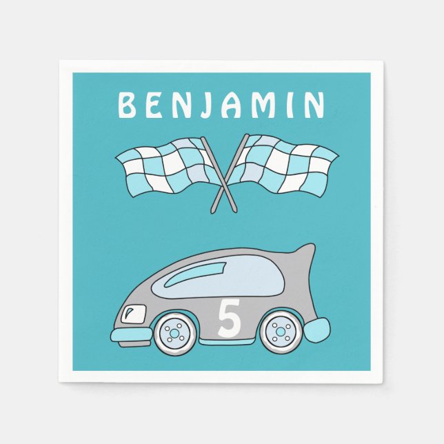 Cute Race Car Age Name KId`s Birthday Party Napkin (Front)