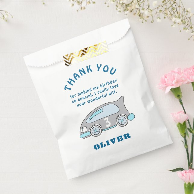 Cute Race Car Blue Boy Name Kids Thank you Favour Bags (Sealed)
