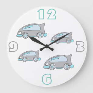 Cute Race Car Blue Drawing Boys Nursery Wall Clock