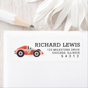 Cute Race Car Kids Birthday Address
