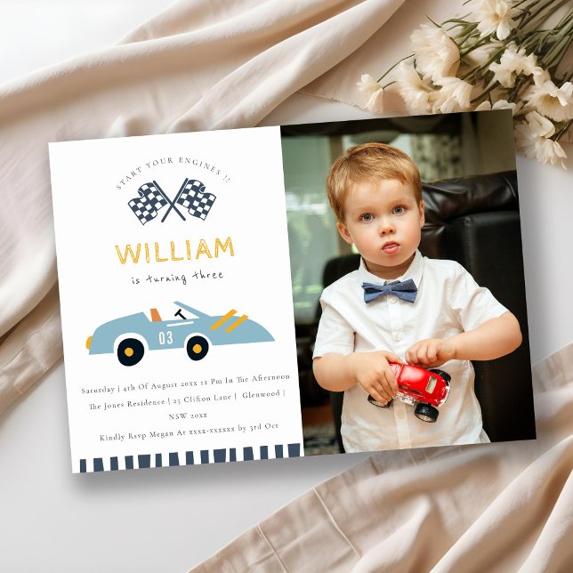 Cute Race Car Kids Photo Any Age Birthday Invite (Creator Uploaded)