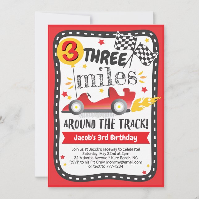 Cute Race Card Racetrack Kids Boy Birthday Party (Front)