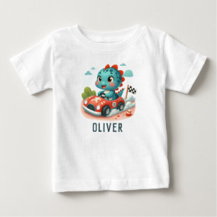 Cute Racer Dino Driving a Sports Car Baby T-Shirt