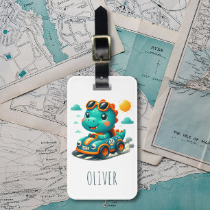 Cute Racer Dinosaur and a Car Luggage Tag