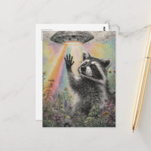 Cute Racoon and a UFO Postcard
