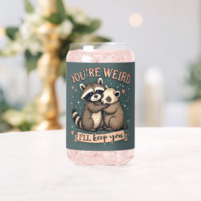 Cute Racoon and Ferret Hug with Funny Quote Can Glass (Insitu (Wedding))