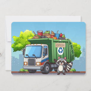 Cute racoon and "food" truck holiday card